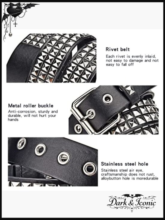 Faux Leather Studded Belt Punk Rock Rivet 1.5\